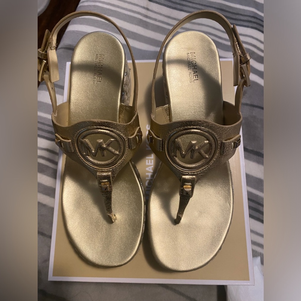 Michael Kors Pale Gold Aubrey Wedges